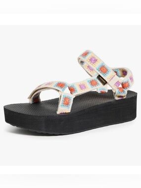 Teva Flatform Universal crochet white orange blue purple platform sandal.Size 10
